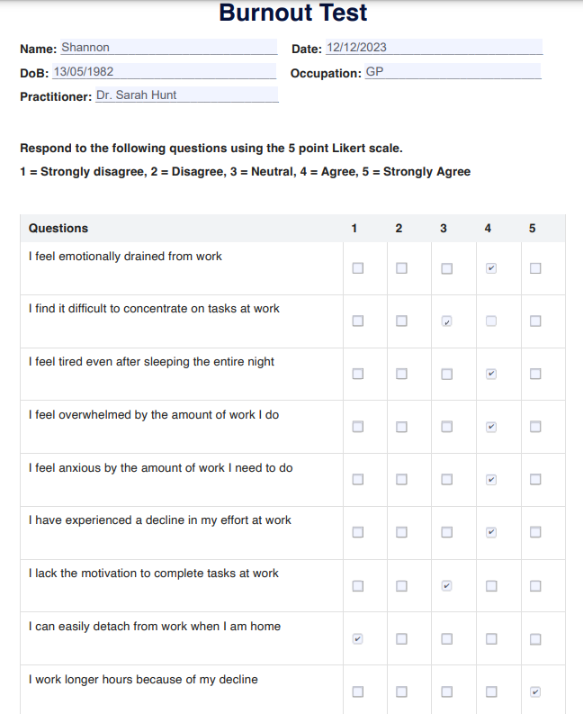 Burnout Test & Example Free PDF Download